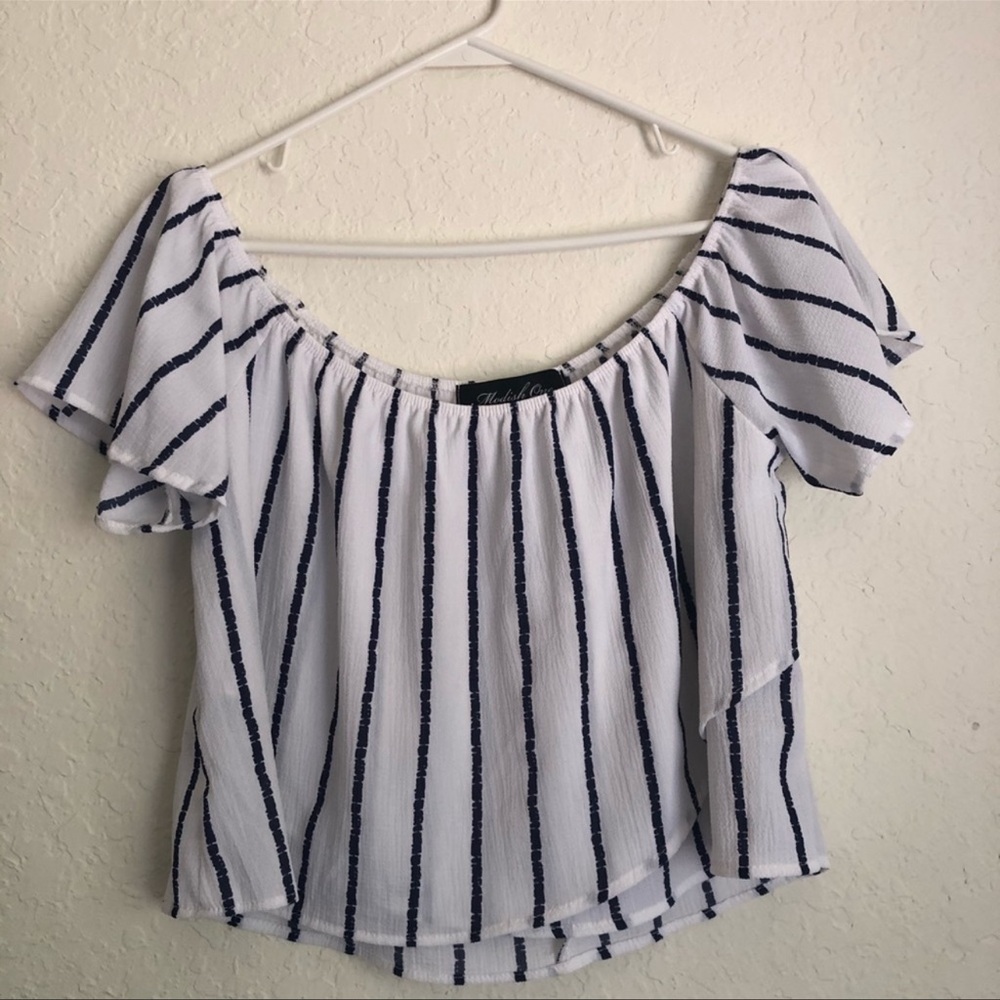 Modish One Women's Off The Shoulder Striped Crop Top Small